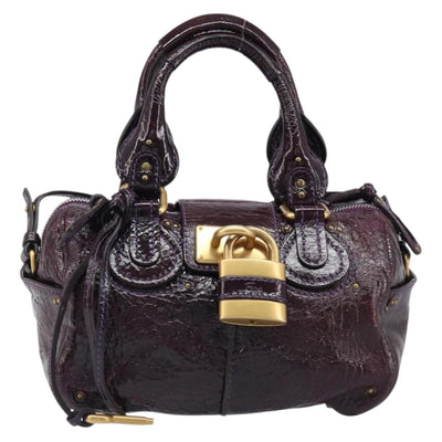 Chloe Paddington Hand Bag Patent 2way Purple Gold Tone Auth BA15334A - 0