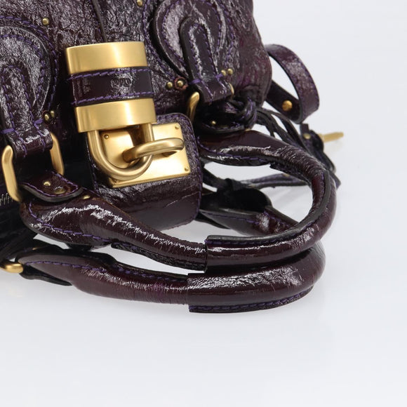 Chloe Paddington Hand Bag Patent 2way Purple Gold Tone Auth BA15334A