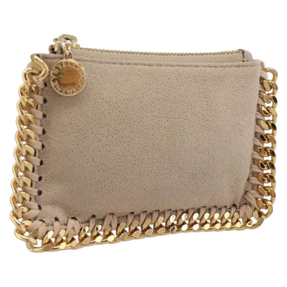 Stella MacCartney Falabella Coin Purse Suede Beige Gold Tone Auth BA15341