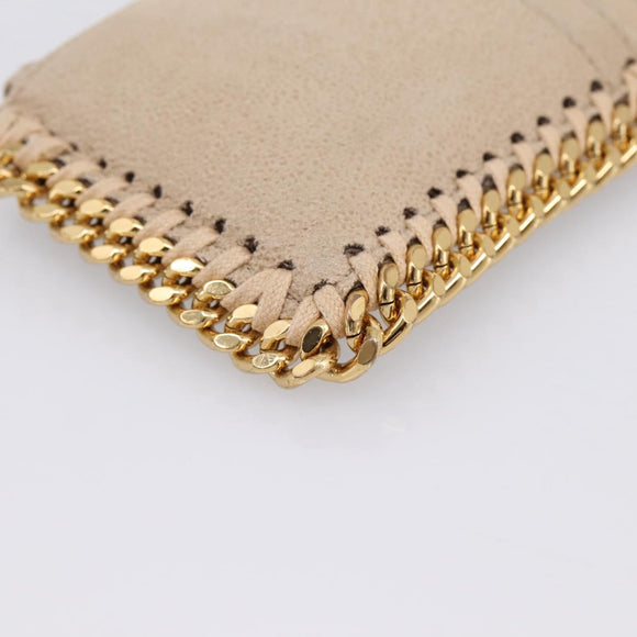 Stella MacCartney Falabella Coin Purse Suede Beige Gold Tone Auth BA15341