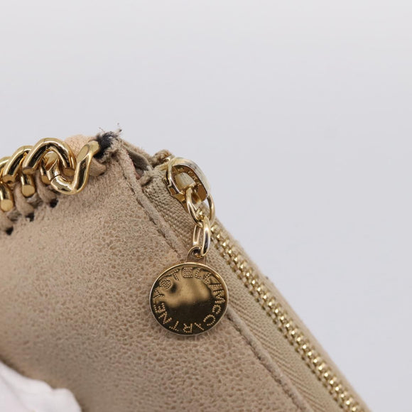 Stella MacCartney Falabella Coin Purse Suede Beige Gold Tone Auth BA15341