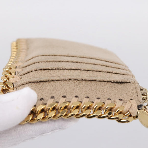 Stella MacCartney Falabella Coin Purse Suede Beige Gold Tone Auth BA15341