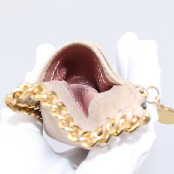 Stella MacCartney Falabella Coin Purse Suede Beige Gold Tone Auth BA15341