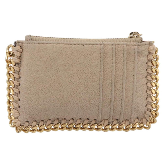 Stella MacCartney Falabella Coin Purse Suede Beige Gold Tone Auth BA15341