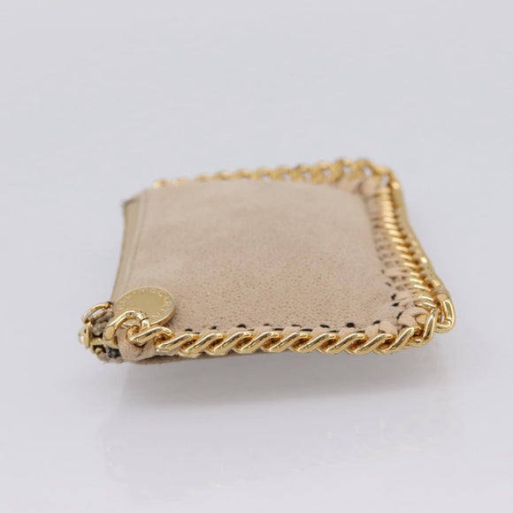 Stella MacCartney Falabella Coin Purse Suede Beige Gold Tone Auth BA15341