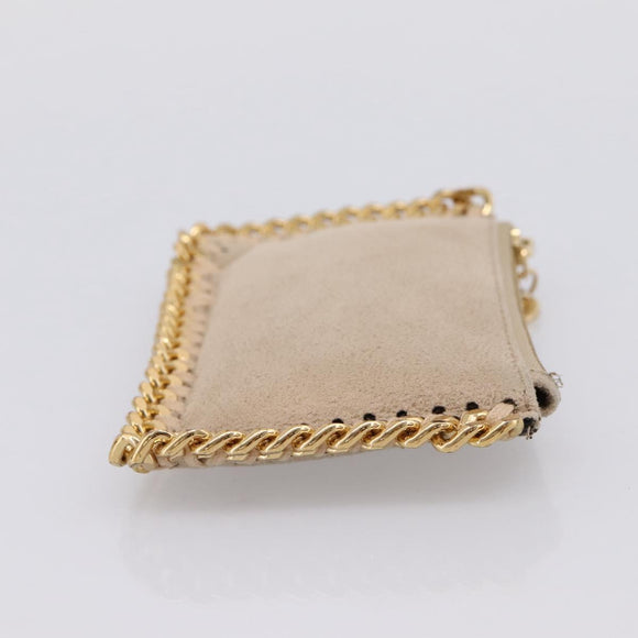 Stella MacCartney Falabella Coin Purse Suede Beige Gold Tone Auth BA15341