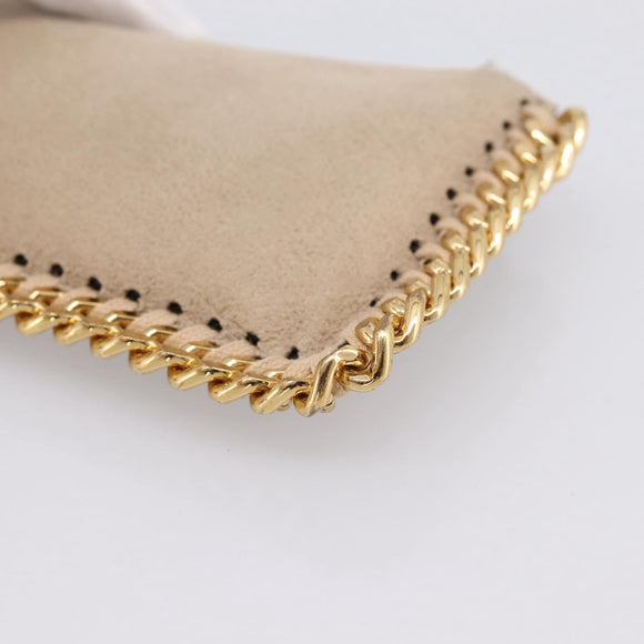 Stella MacCartney Falabella Coin Purse Suede Beige Gold Tone Auth BA15341