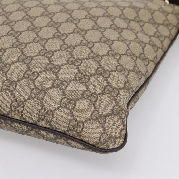 GUCCI GG Supreme Shoulder Bag PVC Leather Beige Gold Tone 201446 Auth BA15344