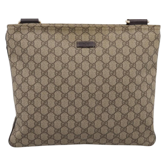GUCCI GG Supreme Shoulder Bag PVC Leather Beige Gold Tone 201446 Auth BA15344