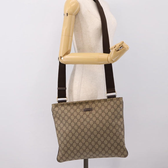 GUCCI GG Supreme Shoulder Bag PVC Leather Beige Gold Tone 201446 Auth BA15344