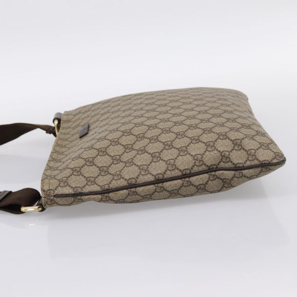 GUCCI GG Supreme Shoulder Bag PVC Leather Beige Gold Tone 201446 Auth BA15344