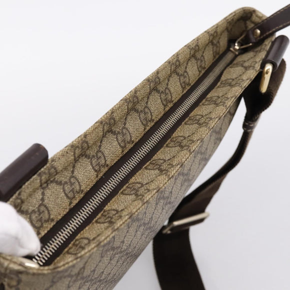GUCCI GG Supreme Shoulder Bag PVC Leather Beige Gold Tone 201446 Auth BA15344
