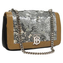 BURBERRY Sequin Chain Shoulder Bag Leather Silver Auth BA1535-1