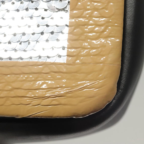 BURBERRY Sequin Chain Shoulder Bag Leather Silver Auth BA1535