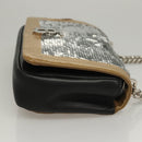 BURBERRY Sequin Chain Shoulder Bag Leather Silver Auth BA1535-3