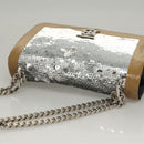 BURBERRY Sequin Chain Shoulder Bag Leather Silver Auth BA1535-6