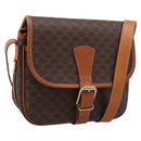 CELINE Macadam Shoulder Bag PVC Leather Brown Gold Tone Auth BA15351-1