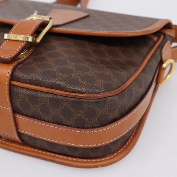 CELINE Macadam Shoulder Bag PVC Leather Brown Gold Tone Auth BA15351