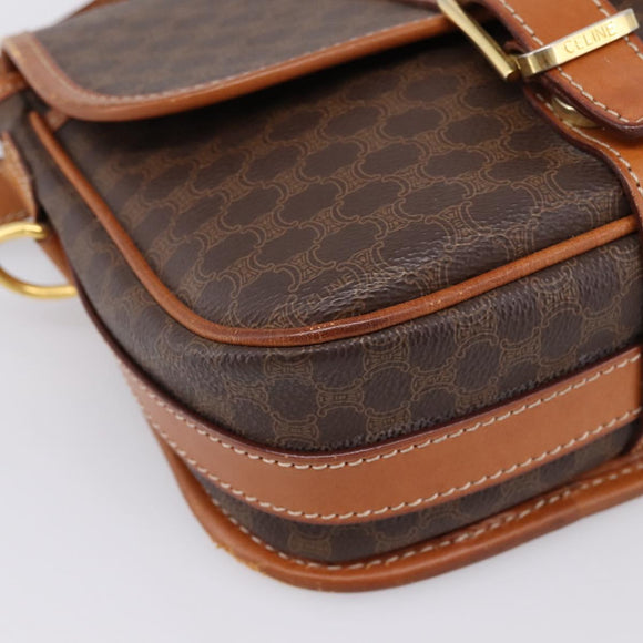 CELINE Macadam Shoulder Bag PVC Leather Brown Gold Tone Auth BA15351