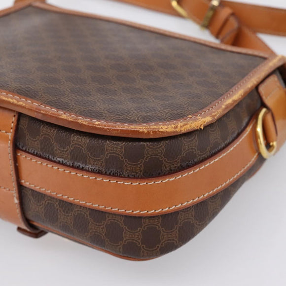 CELINE Macadam Shoulder Bag PVC Leather Brown Gold Tone Auth BA15351