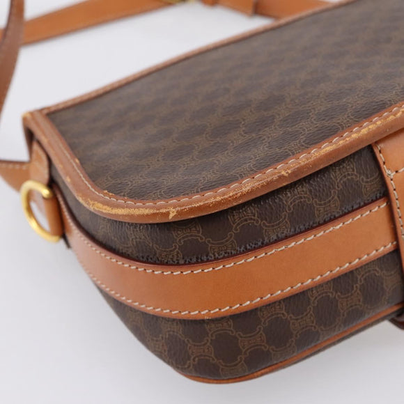 CELINE Macadam Shoulder Bag PVC Leather Brown Gold Tone Auth BA15351