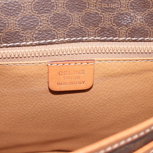 CELINE Macadam Shoulder Bag PVC Leather Brown Gold Tone Auth BA15351