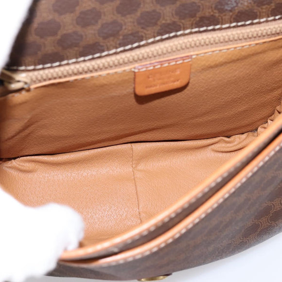 CELINE Macadam Shoulder Bag PVC Leather Brown Gold Tone Auth BA15351