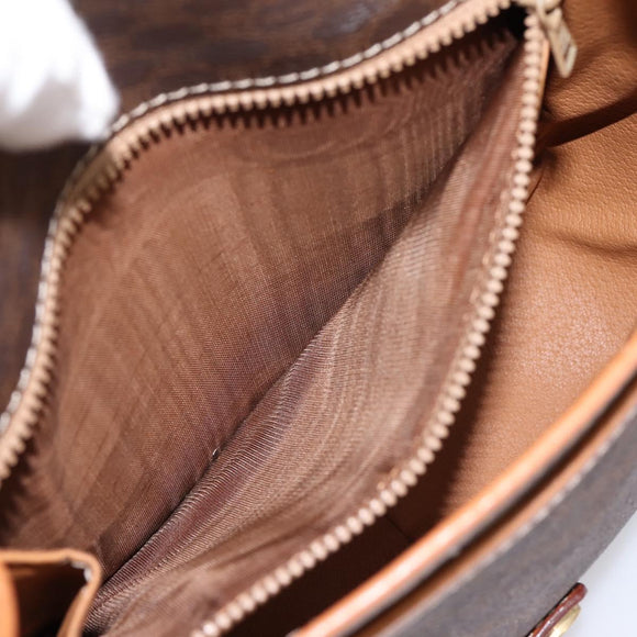 CELINE Macadam Shoulder Bag PVC Leather Brown Gold Tone Auth BA15351