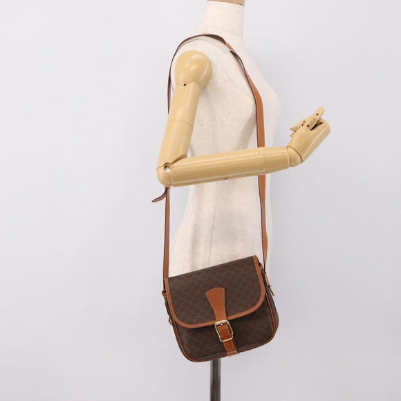 CELINE Macadam Shoulder Bag PVC Leather Brown Gold Tone Auth BA15351