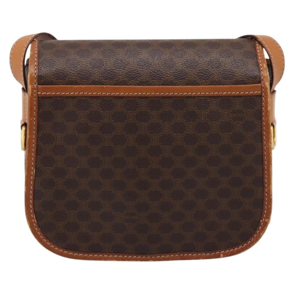 CELINE Macadam Shoulder Bag PVC Leather Brown Gold Tone Auth BA15351