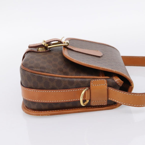 CELINE Macadam Shoulder Bag PVC Leather Brown Gold Tone Auth BA15351