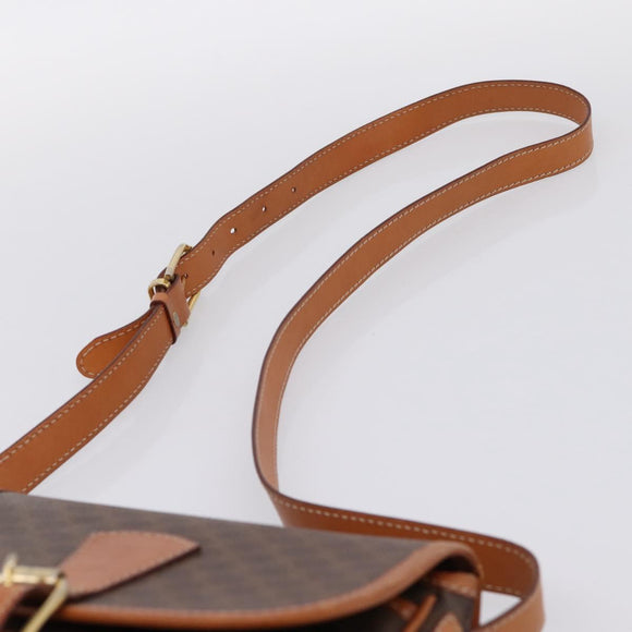 CELINE Macadam Shoulder Bag PVC Leather Brown Gold Tone Auth BA15351