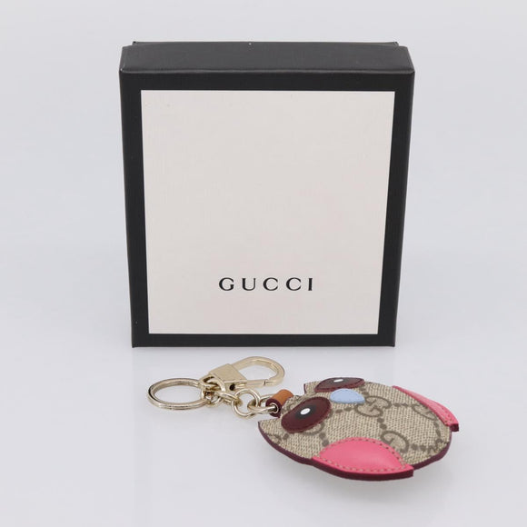 GUCCI GG Supreme Charm PVC Leather Beige Gold Tone Auth BA15352V