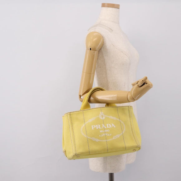 PRADA Kanapa PM Hand Bag Canvas Yellow Gold Tone Auth BA15357