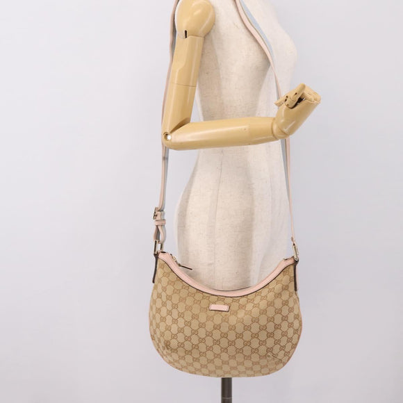 GUCCI GG Canvas Sherry Line Shoulder Bag Beige Gold Tone 181092 Auth BA15362