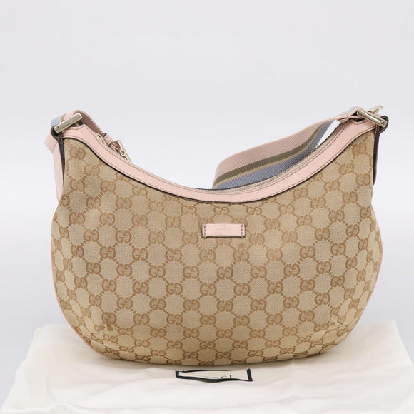 GUCCI GG Canvas Sherry Line Shoulder Bag Beige Gold Tone 181092 Auth BA15362