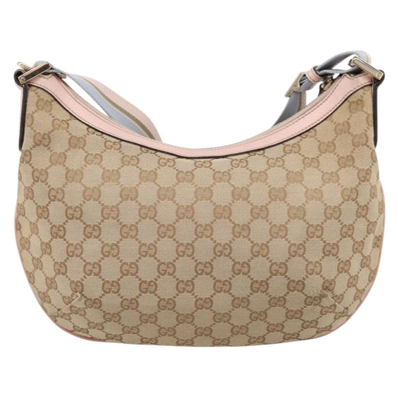 GUCCI GG Canvas Sherry Line Shoulder Bag Beige Gold Tone 181092 Auth BA15362