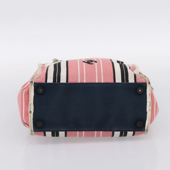 CHANEL Hand Bag Canvas Pink Silver CC Auth BA15367
