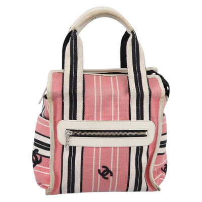 CHANEL Hand Bag Canvas Pink Silver CC Auth BA15367 - 0