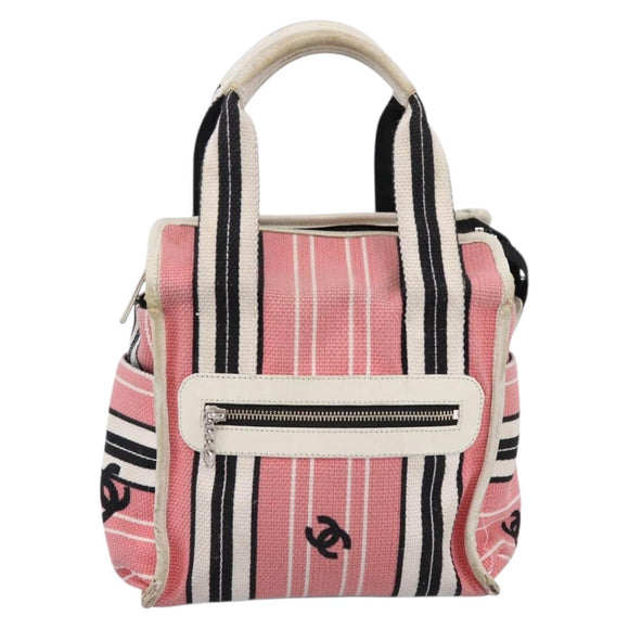 CHANEL Hand Bag Canvas Pink Silver CC Auth BA15367