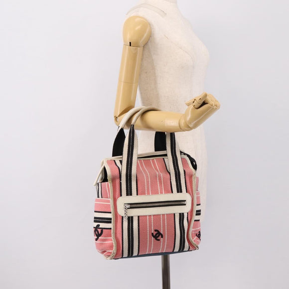CHANEL Hand Bag Canvas Pink Silver CC Auth BA15367