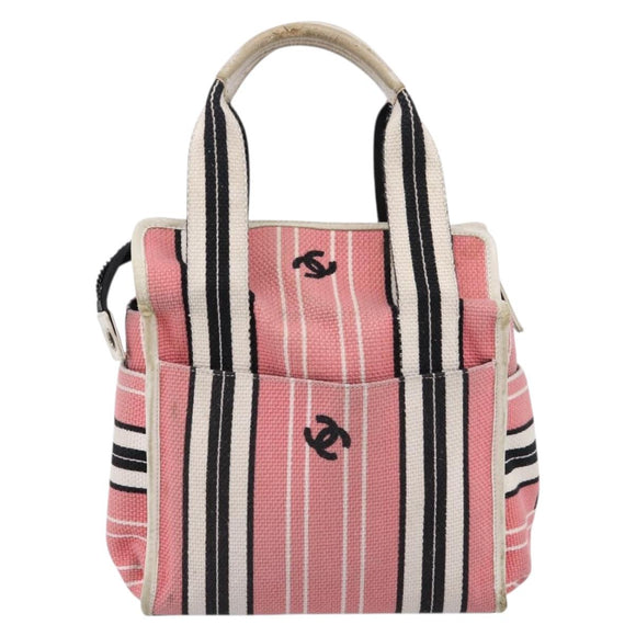 CHANEL Hand Bag Canvas Pink Silver CC Auth BA15367