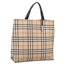 BURBERRY Nova Check Hand Bag PVC Leather Beige Silver Auth BA15368-1
