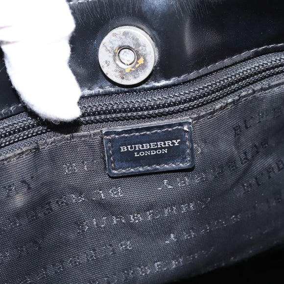 BURBERRY Nova Check Hand Bag PVC Leather Beige Silver Auth BA15368