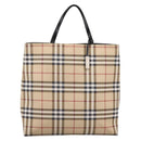 BURBERRY Nova Check Hand Bag PVC Leather Beige Silver Auth BA15368-2