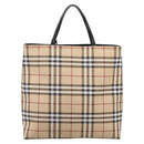 BURBERRY Nova Check Hand Bag PVC Leather Beige Silver Auth BA15368-3