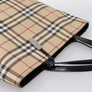 BURBERRY Nova Check Hand Bag PVC Leather Beige Silver Auth BA15368-6
