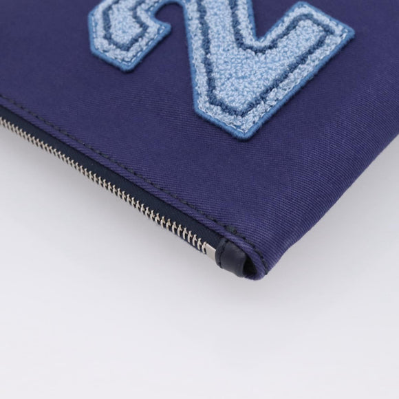 VALENTINO Clutch Bag Canvas Navy Silver Auth BA15372A