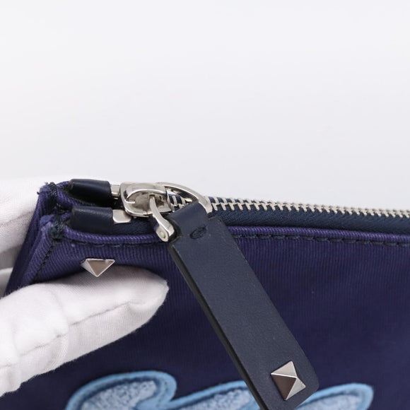 VALENTINO Clutch Bag Canvas Navy Silver Auth BA15372A