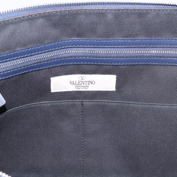 VALENTINO Clutch Bag Canvas Navy Silver Auth BA15372A